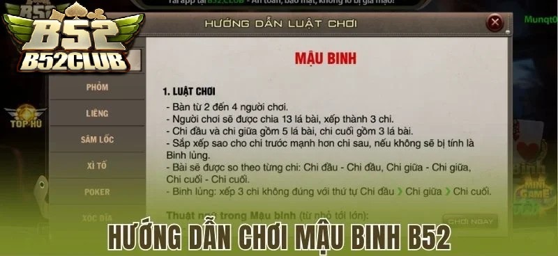 Hướng dẫn chơi Mậu Binh B52CLUB dành cho người mới